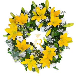 Corona Fúnebre con 10 Lilium Amarillos