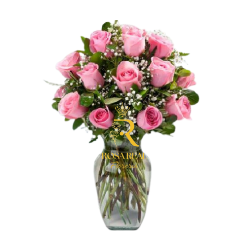 Florero con 12 Rosas Rosadas