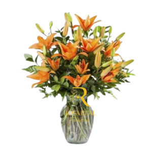 Florero con 10 Flores Naranjas Naturales