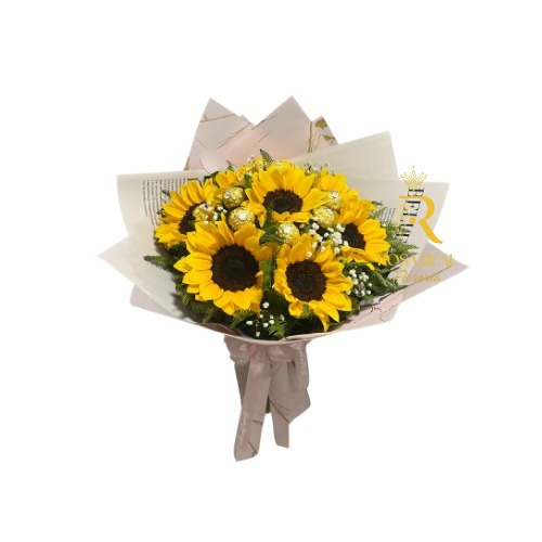 Ramo de 7 Girasoles con Chocolates Regalo Dulce y Natural