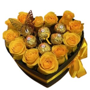 Box con 10 Rosas Amarillas y 6 Chocolates Ferrero