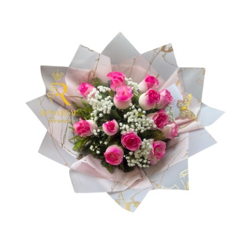 Ramo elegante de 12 rosas rosadas
