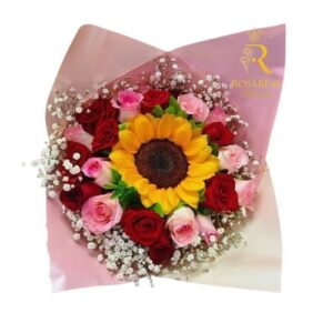 Bouquet Mixto con Girasol y Rosas