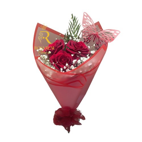 Sencillez ramo de 3 rosas rojas