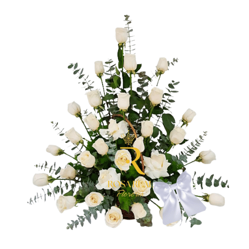Canasta de 24 Rosas Blancas elegante