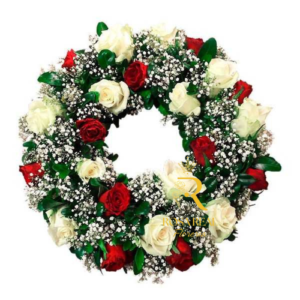 Corona Fúnebre con 24 Rosas Blancas y Rojas