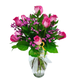 Florero de 10 Rosas Rosadas Romántico y Dulce