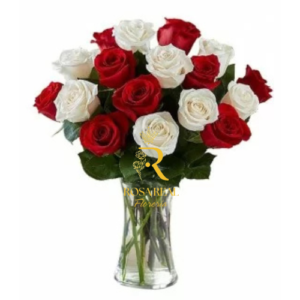 Florero romántico de12 Rosas Rojas y Blancas