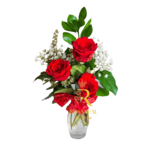 Detalle Sencillo y Romántico Florero de 3 Rosas