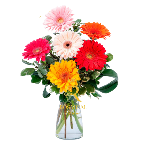 Florero de 6 Gerberas Surtidas Arreglo Colorido
