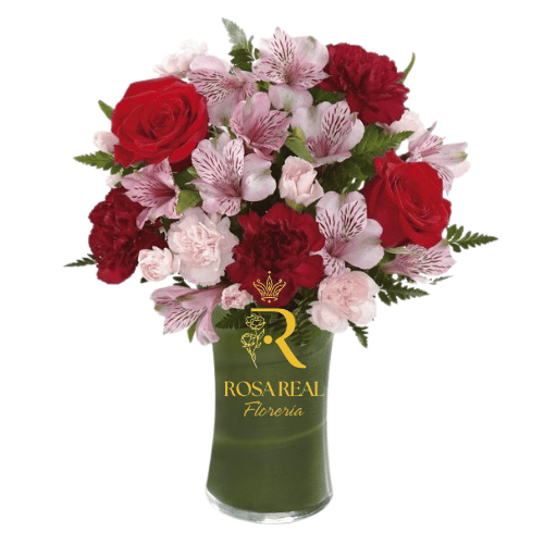 Florero de Rosas y Astromelias Arreglo Floral Colorido