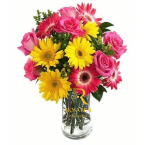 Florero de 6 Rosas y 6 Gerberas