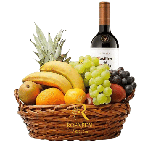 Canasta de Frutas con Vino
