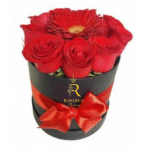 Box Floral con Toque Especial 8 Rosas Rojas y Gerbera