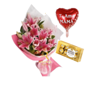Ramo de 10 Lilium Rosado con Chocolates