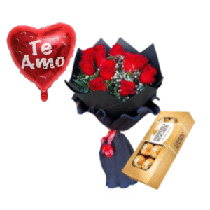 Combo de 12 Rosas, Chocolates y Globo