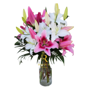 Florero con 10 Lilium Rosados y Blanco