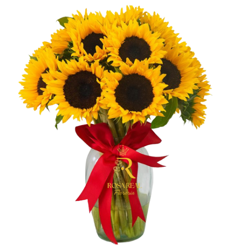 Florero con 10 Girasoles Naturales