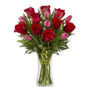 Florero con 10 Rosas y 10 Tulipanes