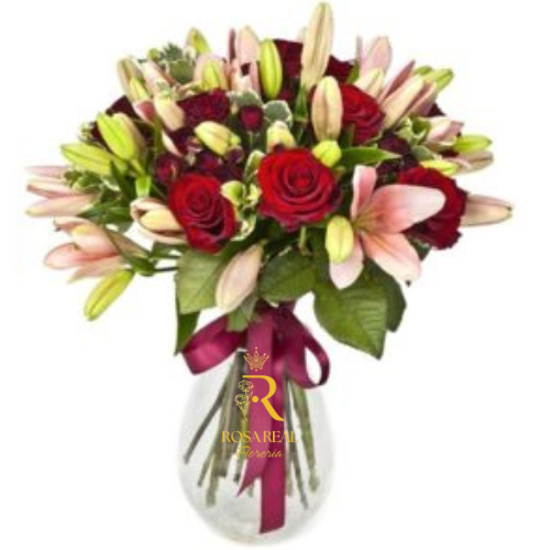 Florero con 10 Rosas y 10 Lilium
