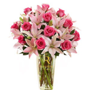 Florero con 12 Rosas y 10 Lilium