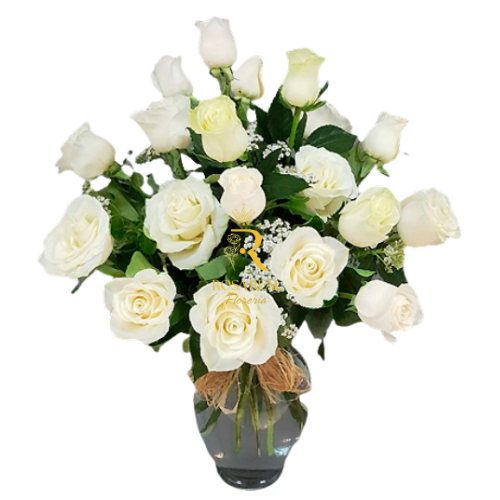 Florero con 18 Rosas Blancas Arreglo Puro