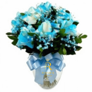 Florero de 10 Rosas Azules Tinturadas