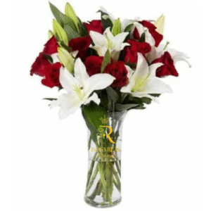 Florero Elegante con 10 Rosas y 5 Lilium