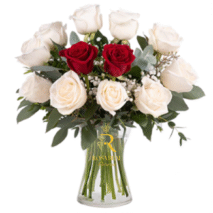 FLORERO DELICADO DE 12 ROSAS ROJAS Y BLANCAS