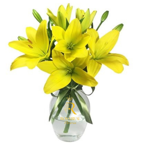 Florero con 5 Lilium Amarillos