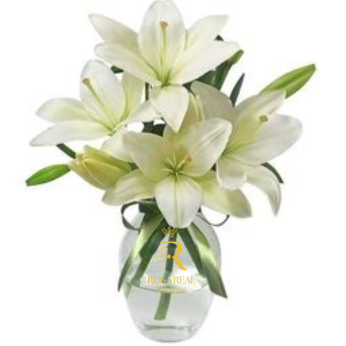 Florero con 5 Lilium Blancos elegantes
