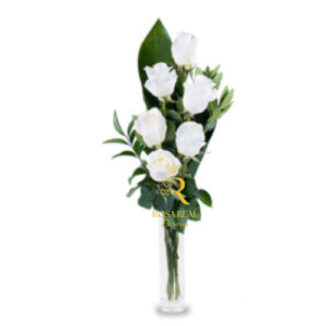 Florero Puro con 5 Rosas Blancas