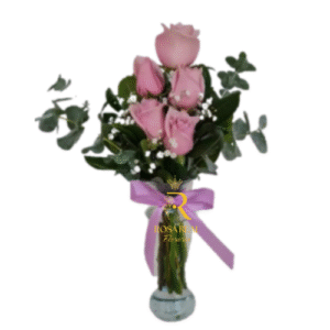 Florero Puro con 5 Rosas rosadas