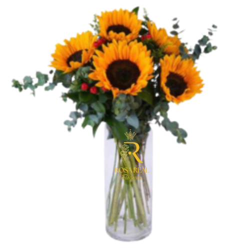 Florero Luminoso con 6 Girasoles Luminoso y Alegre