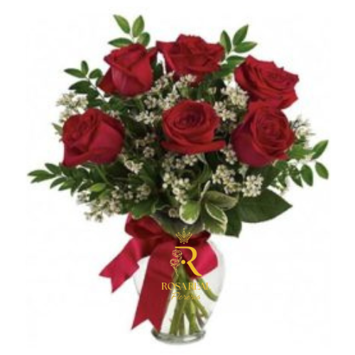 Florero con 6 Rosas Detalle Romántico