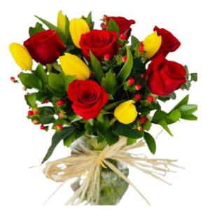 Florero con 6 Tulipanes y 6 Rosas