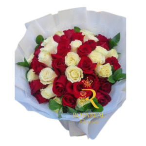 Ramo de 42 Rosas Rojas y Blancas