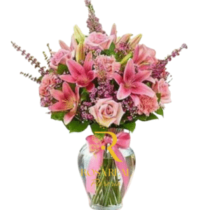 Florero Elegante con Rosas, Claveles y Lilium