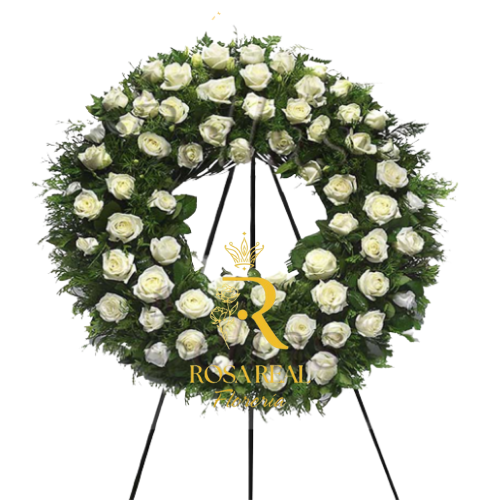 Corona de 50 Rosas Blancas con Atril